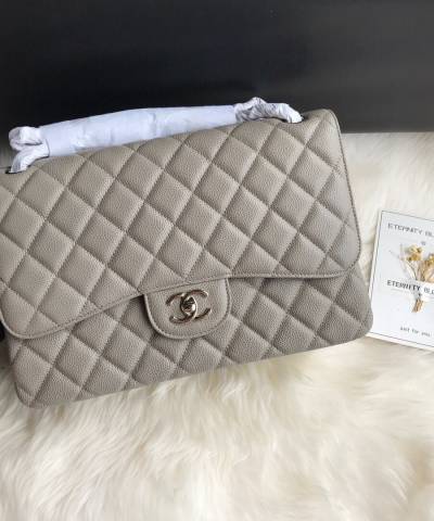 Сумка Large Classic Grained Calfskin Bag Grey